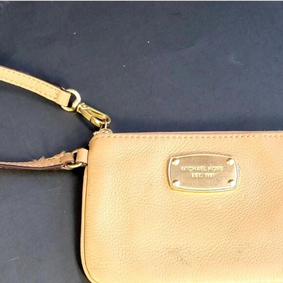 Michael Kors Beige Leather Wristlet Wallet | Small Designer Card Holder - Picture 13 of 16